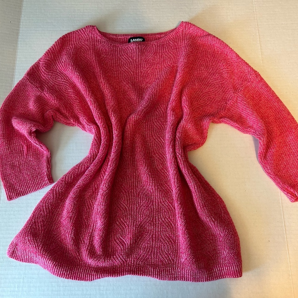 Lands’ End linen blend sweater dark pink, size Large